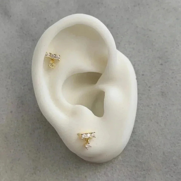 Modest Lu Jewelry - 18K Gold Crystal Bar Dangle Huggie Earrings Brand New